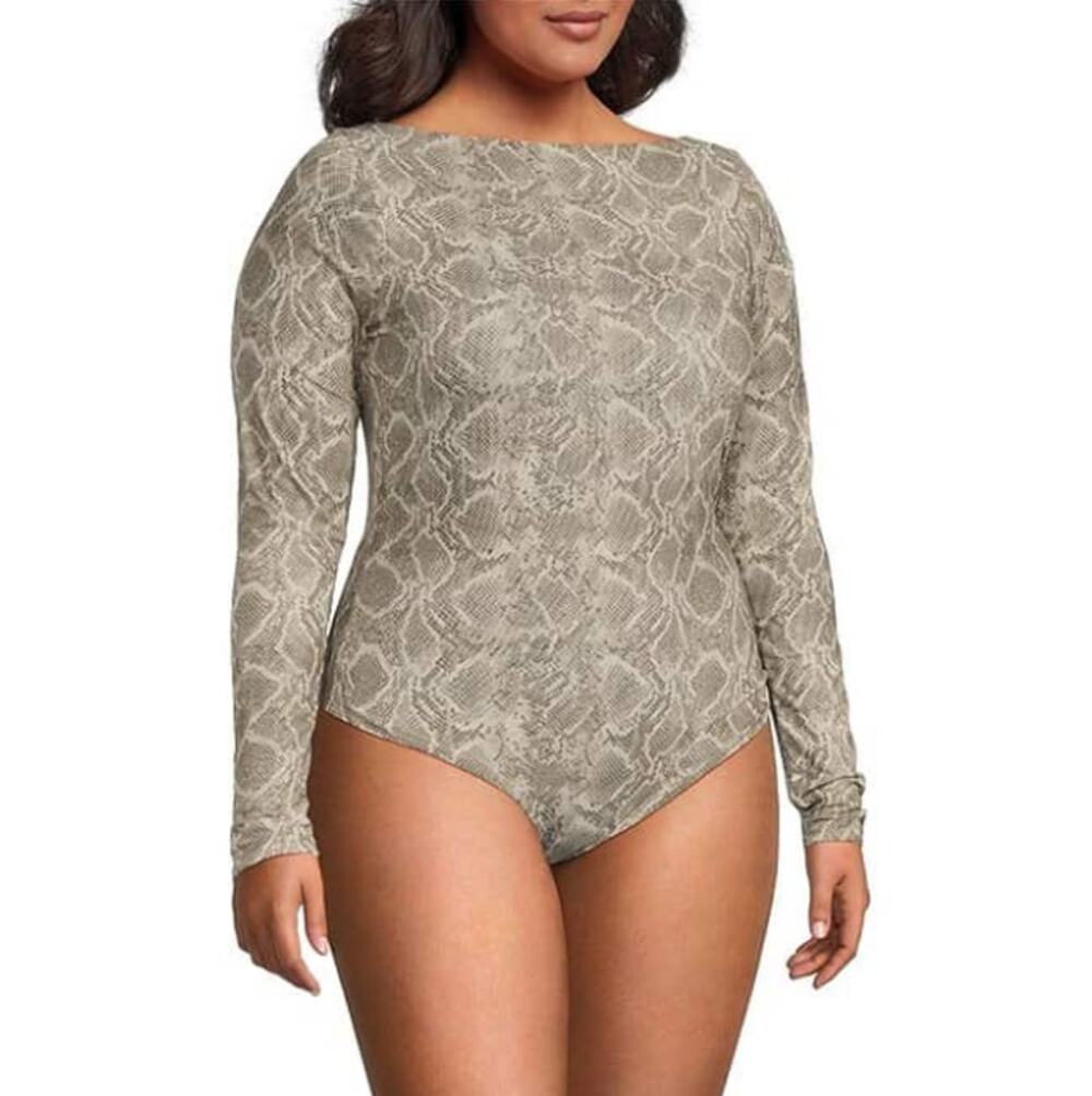 Good American Women's Snake Print Mesh Boatneck Long Sleeve Bodysuit Size 3XL